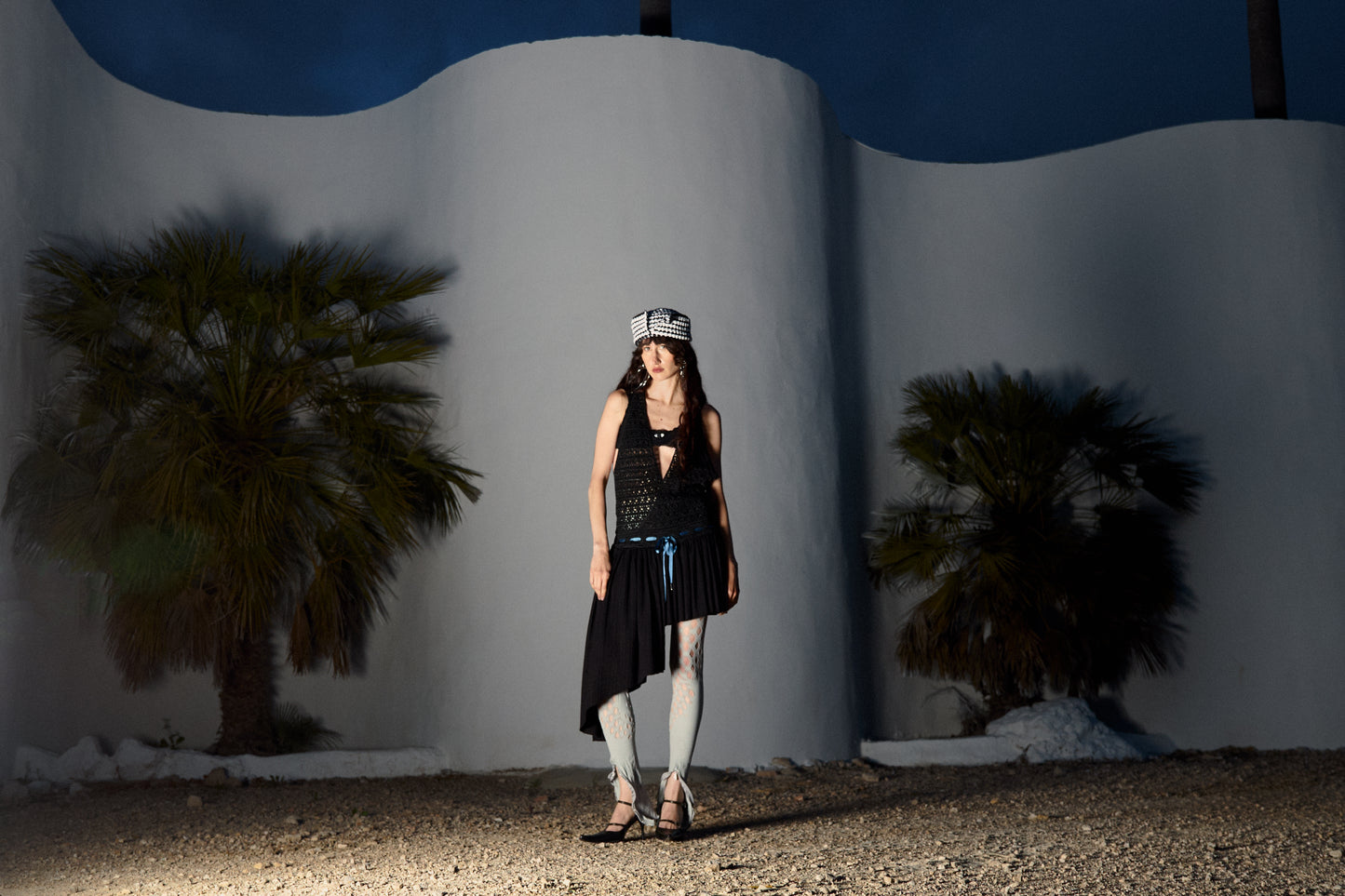 Black and white houndstooth crochet hat