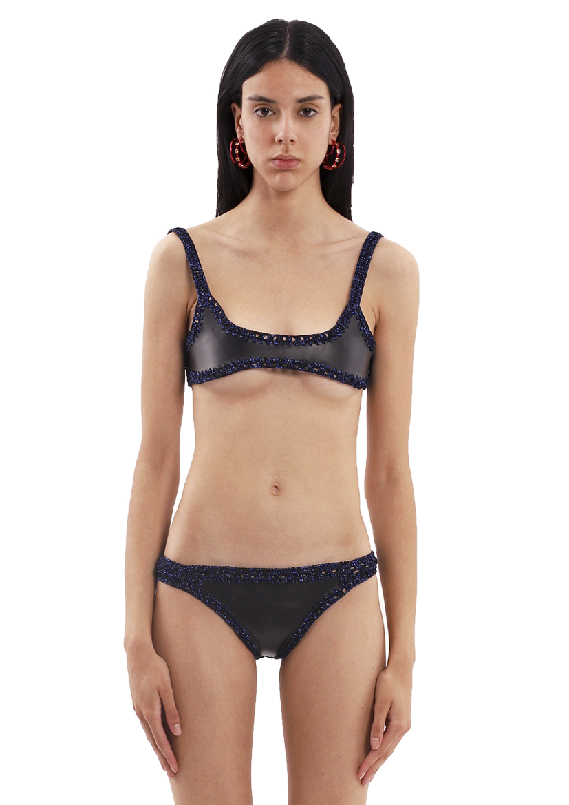 Ghost Leather Bra in Night Blue and Black
