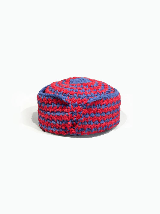 Blue and red houndstooth crochet hat