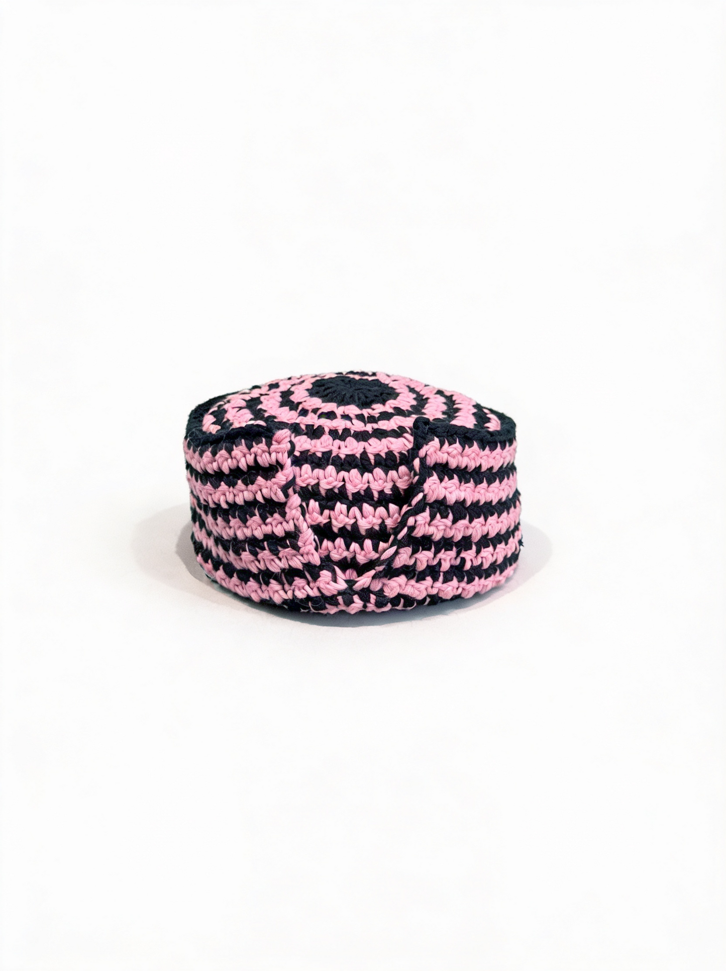 Black and pink houndstooth crochet hat