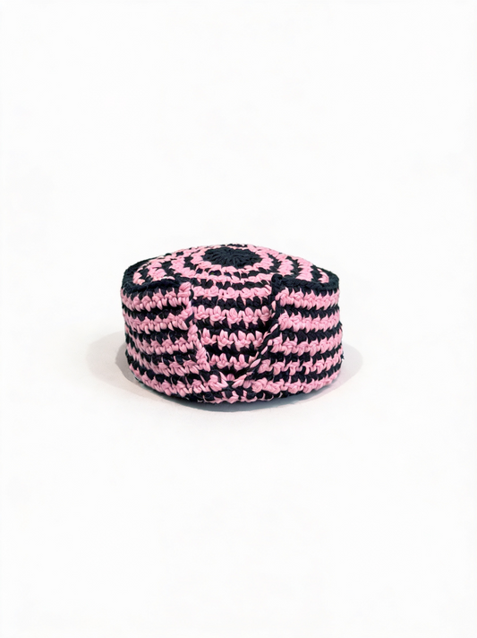 Black and pink houndstooth crochet hat