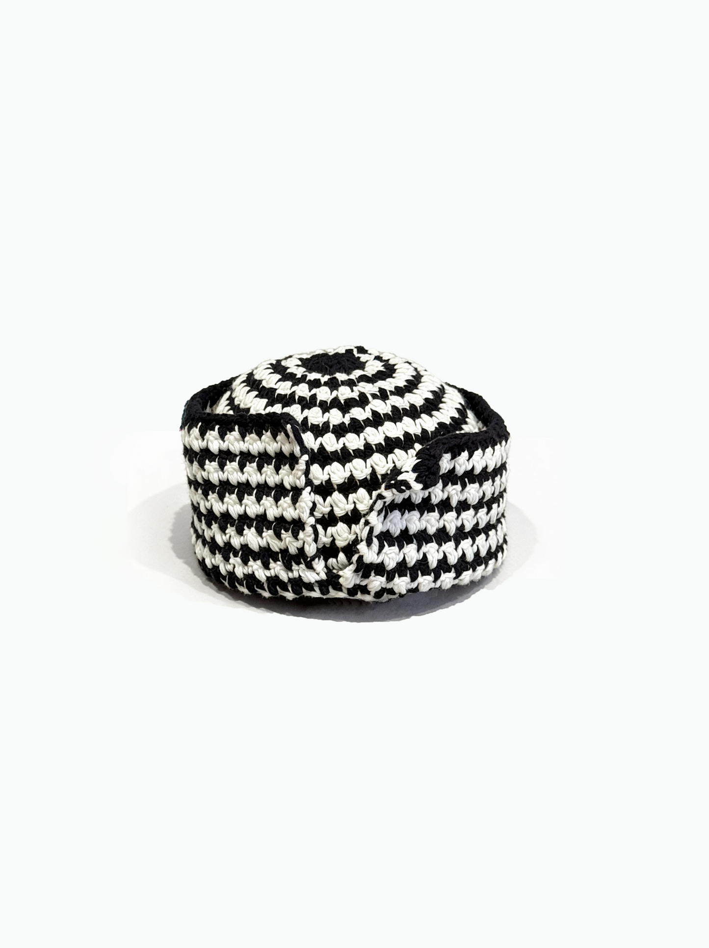 Black and white houndstooth crochet hat