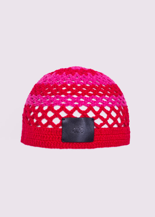 Striped Fishnet Hat in Pink and Red